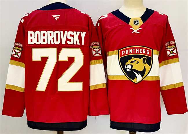 Men%27s Florida Panthers #72 Sergei Bobrovsky Red 2024-25 Home Stitched Hockey Jersey->new york rangers->NHL Jersey
